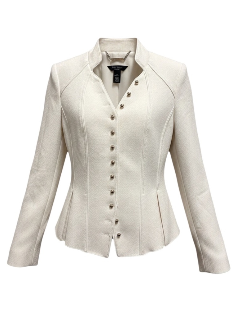 Ivory Tailored Blazer with Gold‑Tone Pearl Buttons